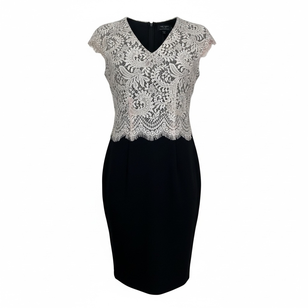 NWT Ted Baker Sarvani Scallop Lace Bodice Dress Nude and Black Women’s 6